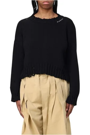 Marni Truien, Dames, Zwart, S, Katoen, Zwarte Distressed Gebreide Pullover Sweater