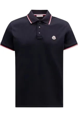 Moncler Tops, Heren, Blauw, 3Xl, Katoen, Tricolor Trim Polo Shirt Navy
