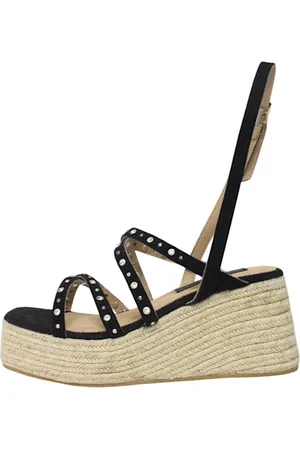 Colors of California Schoenen, Dames, Zwart, 38 EU, Leer, Platform eco-leer sandalen met sleehak