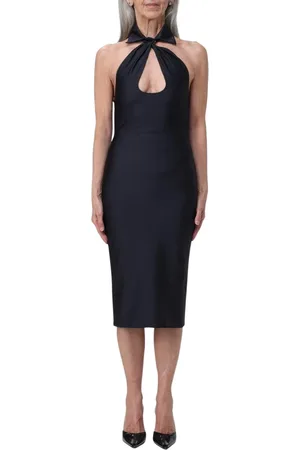 COPERNI Kleedjes, Dames, Zwart, S, Elegante Midi Jurk met Keyhole Halslijn