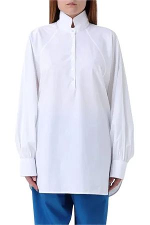 BARENA Blouses & Shirts, Dames, Wit, S, Katoen, Witte hoge hals knoopsluiting overhemd