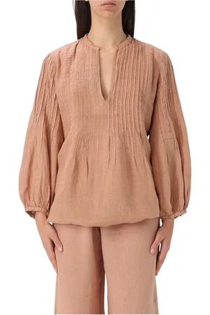 120% Lino Blouses & Shirts, Dames, Roze, M, Linnen, Witte Linnen Geplooide Top