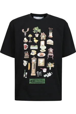 J.W.Anderson Tops, Heren, Zwart, M, Katoen, Witte Katoenen Ronde Hals T-shirt