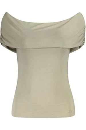 Guess Blouses & Shirts, Dames, , S, Groene Modal Off-Shoulder Rhinestone T-Shirt