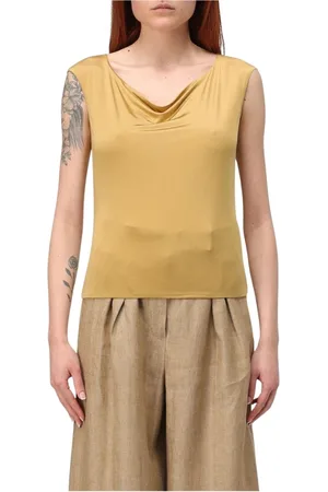 Max Mara Tops, Dames, Geel, XL, Gouden Mouwloze Top Elegante Stijl