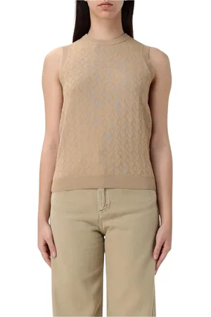 Armani Exchange Truien, Dames, Bruin, S, Gebreide Mouwloze Top met Patroon