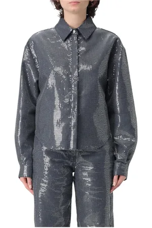 MVP Wardrobe Blouses & Shirts, Dames, Blauw, S, Denim, Sprankelende Paillet Denim Shirt