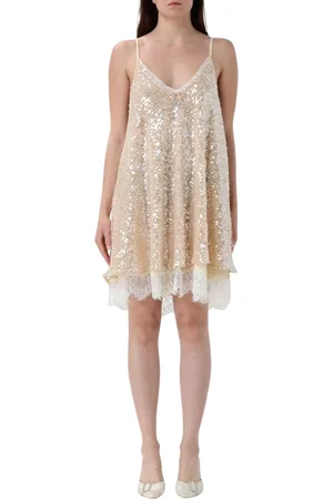 ANIYE BY Kleedjes, Dames, Geel, M, Boterachtige Schaduw Midi Jurk met Ruches