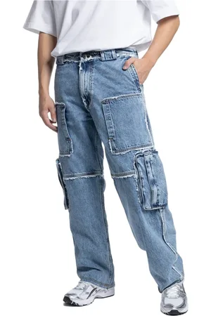 IUTER Jeans, Heren, Blauw, W30, Denim, Fringes Denim Cargo Broek
