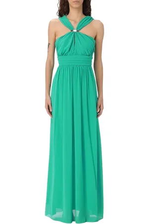 Liu Jo Kleedjes, Dames, Groen, L, Groene Midi Jurk met Gerimpelde Details