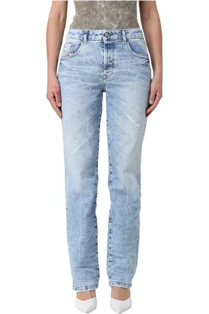 Diesel Jeans, Dames, Blauw, W28, Denim, Lichte Wassing Straight Jeans Vrouw Denim