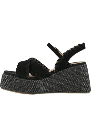 Colors of California Schoenen, Dames, Zwart, 37 EU, Leer, Plateau Eco-lederen Sandalen met Sleehak
