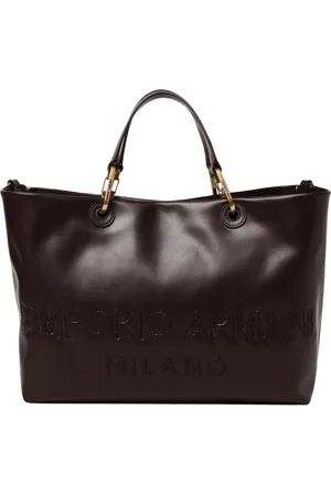 Emporio Armani Tassen, Dames, Bruin, ONE Size, Leer, Leren Tote Tas