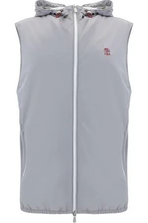 Brunello Cucinelli Jassen, Heren, Grijs, XL, Waterdichte Vest met Capuchon en Ritszakken