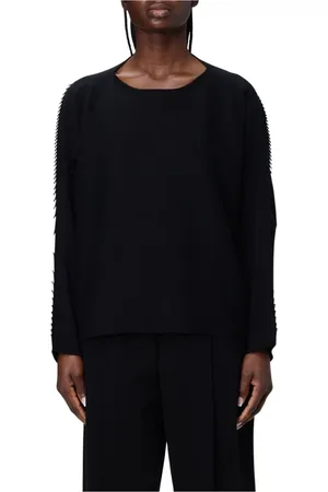 Issey Miyake Truien, Dames, Zwart, M, Polyester, Witte Gebreide Pullover Sweater