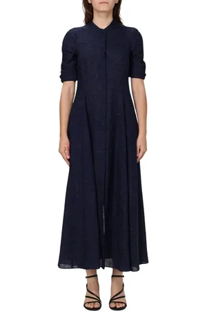 Emporio Armani Kleedjes, Dames, Blauw, XS, Blauwe Maxi Overhemdjurk