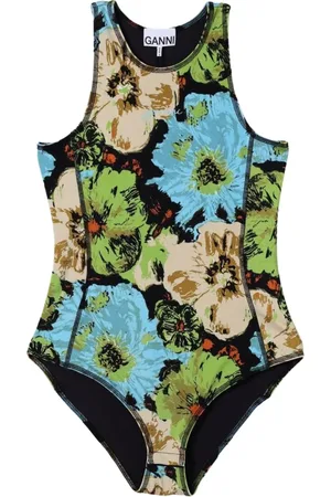 Ganni Tops, Dames, Veelkleurig, M, Katoen, Kleurrijke Mouwloze Top met Bloemenprint