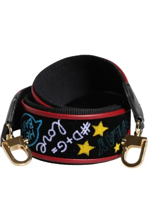 Dolce & Gabbana Tassen, Dames, Veelkleurig, ONE Size, Katoen, Zwarte Katoenen Bedrukte Tas Schouderband