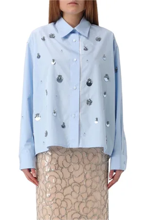 Des Phemmes Blouses & Shirts, Dames, Blauw, S, Katoen, Blauwe Poplin Overhemd