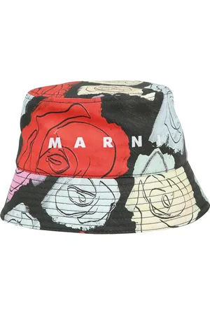 Marni Accessoires, Dames, Veelkleurig, M, Katoen, Hoed van katoen met brede rand en bloemenprint