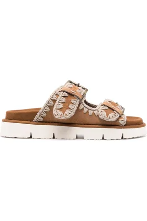 Mou Schoenen, Dames, Bruin, 37 EU, Bruine Leren Sandalen met 2 Banden