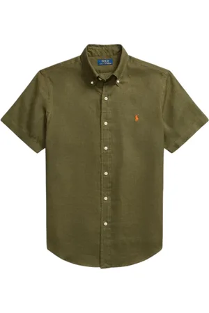 Ralph Lauren Overhemden, Heren, Groen, L, Linnen, Custom FIT Linen Shirt Olive