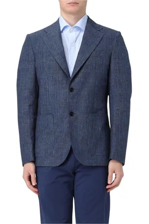 FAY Jassen, Heren, Blauw, M, Leer, Blauwe Linen Cotton Blend Blazer
