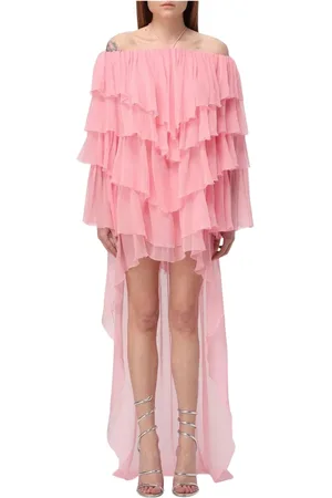 BLUMARINE Kleedjes, Dames, Roze, S, Chiffon, Elegante Roze High-Low Jurk