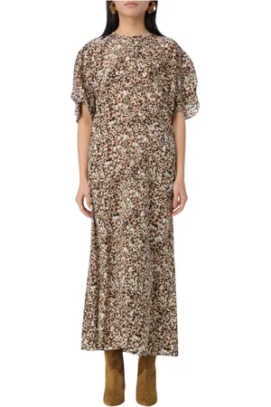 Isabel Marant Kleedjes, Dames, Veelkleurig, L, Beige Zijden Maxi Jurk