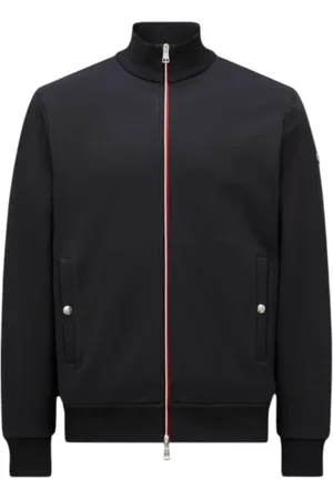 Moncler Sweatshirts & Hoodies, Heren, Blauw, L, Katoen, Tricolor Katoenen Zip-Up Sweatshirt