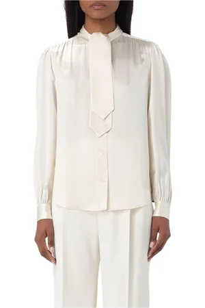 Saint Laurent Blouses & Shirts, Dames, Wit, S, Zijden Striknek Blouse Elegante Witte Top