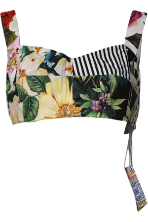 Dolce & Gabbana Tops, Dames, Veelkleurig, L, Katoen, Patchwork Crop Top