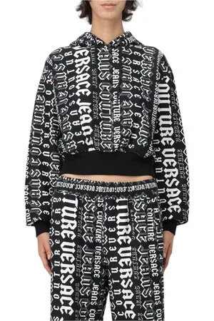 VERSACE Sweatshirts & Hoodies, Dames, Veelkleurig, 2Xs, Katoen, Zwarte All Over Print Hoodie