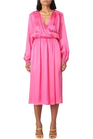 SEMICOUTURE Kleedjes, Dames, Roze, 2Xl, Polyester, Elegante Wrap Midi Jurk