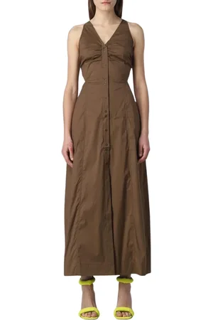 Ganni Kleedjes, Dames, Groen, L, Katoen, Mouwloze V-hals Maxi Jurk
