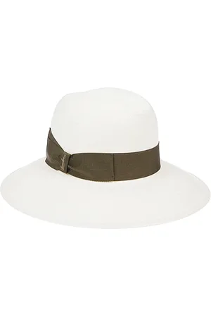 Borsalino Accessoires, Dames, Wit, M, Groene brede rand strohoed