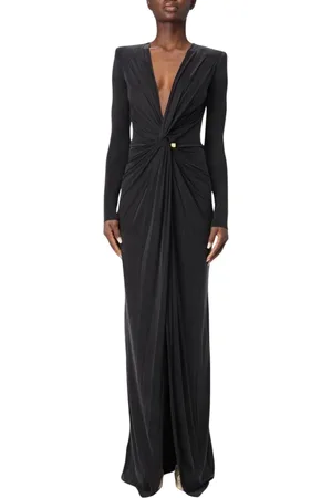 Elisabetta Franchi Kleedjes, Dames, Zwart, XL, Stijlvolle Maxi Draped Jurk