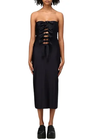 COPERNI Kleedjes, Dames, Zwart, S, Zwarte Midi Jurk met Uitsnijding Detail