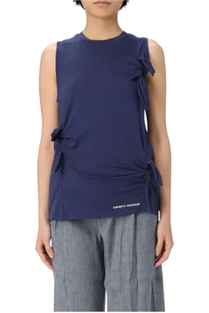 Elisabetta Franchi Tops, Dames, Blauw, L, Gerimpelde Kant Blouse Stijlvolle Top