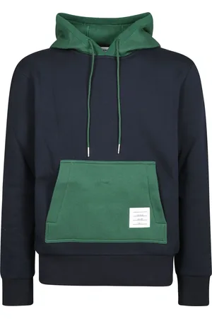 Thom Browne Sweatshirts & Hoodies, Heren, Blauw, M, Katoen, Color Blocked Hoodie Pullover in geborstelde loopback