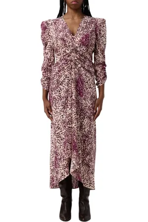 Isabel Marant Kleedjes, Dames, Paars, S, Kleurrijke Bloemen Midi Jurk