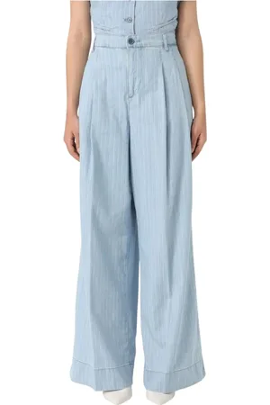 Liu Jo Jeans, Dames, Blauw, M, Katoen, Pinstripe Wide Leg Jeans