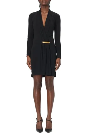 Tom Ford Kleedjes, Dames, Zwart, 3Xs, Elegante Zwarte Jersey Jurk Gouden Accent