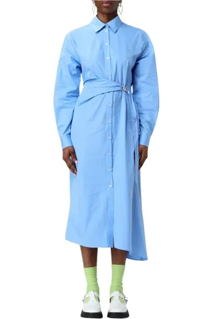Msgm Kleedjes, Dames, Blauw, S, Blauwe Midi Jurk Met Riem Vrouwen