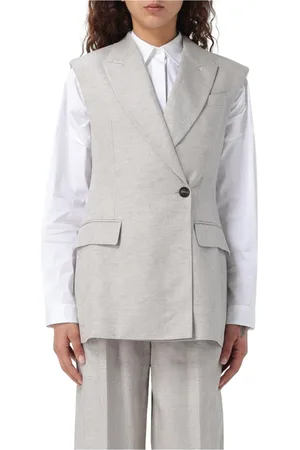 Brunello Cucinelli Jassen, Dames, Grijs, S, Linnen, Elegante Linnen Blazer Vest