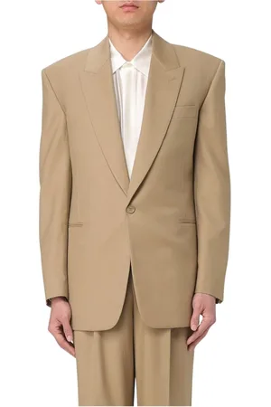 Saint Laurent Pakken, Heren, Bruin, XL, Leer, Kameel Getailleerde Blazer