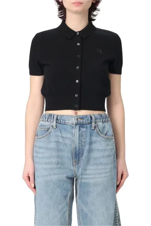 Alexander Wang Truien, Dames, Zwart, S, Zwarte Geribbelde Crew Neck Sweater