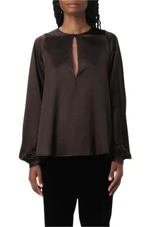 GIANLUCA CAPANNOLO Blouses & Shirts, Dames, Bruin, L, Bruine Keyhole Neck Blouse