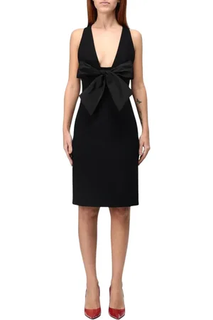 Dsquared2 Kleedjes, Dames, Zwart, S, Wol, Gouden Bow Midi Jurk