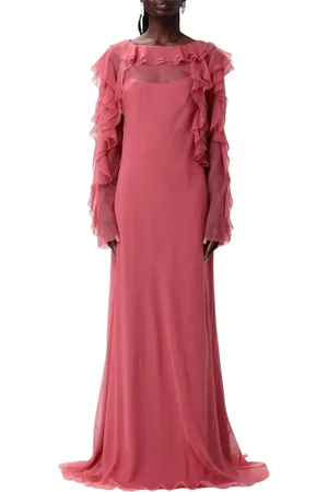 Alberta Ferretti Kleedjes, Dames, Roze, S, Chiffon, Elegante Violet Ruffle Maxi Jurk